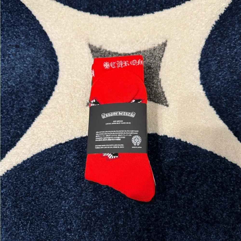 Chrome Hearts Chomper Socks 3 Pack Red White Black